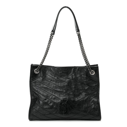 Saint Laurent Crinkled Calfskin Matelasse Monogram Medium Niki Shopper Tote Black 1 of 12