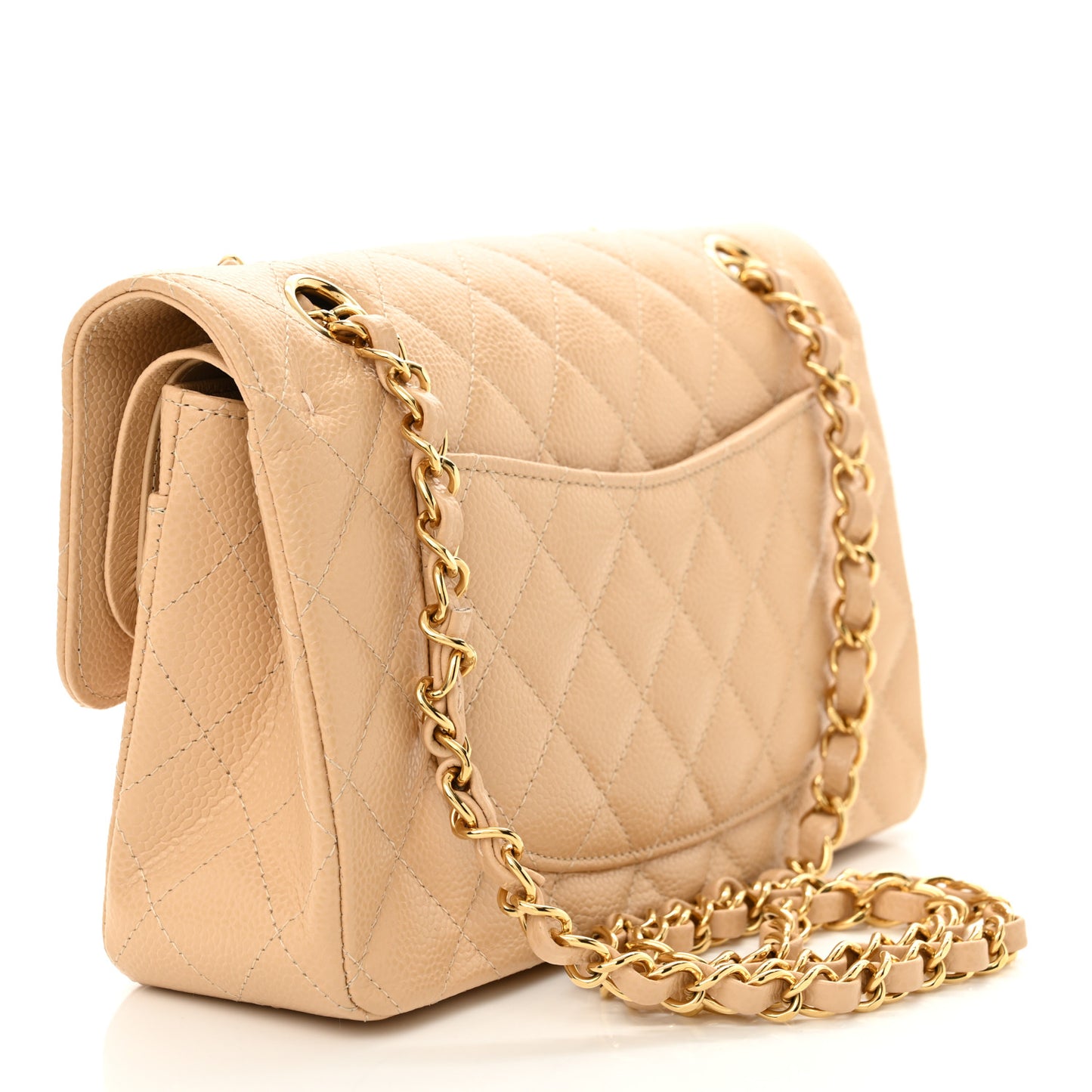 Caviar Quilted Small Double Flap Beige
