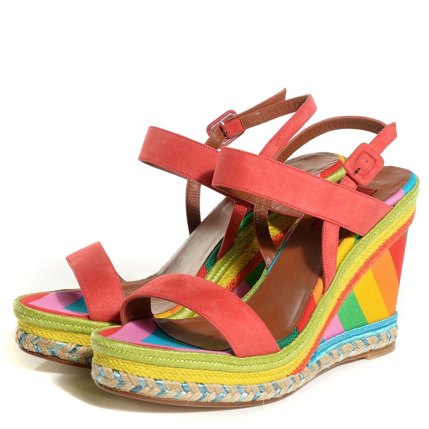 Nubuck Canvas 1973 Espadrille Wedge Sandals 38.5 Red
