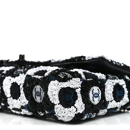 Chanel Satin Sequin Embellished Flower East West Flap Black White Blue 10 of 10
