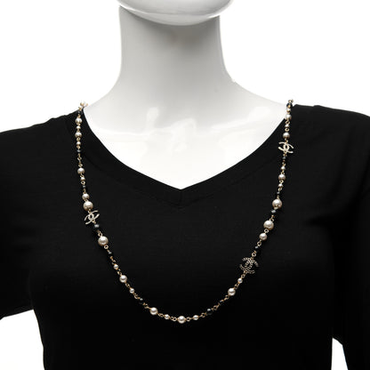 Chanel Pearl Bead Crystal CC Long Necklace Black Gold 2 of 5