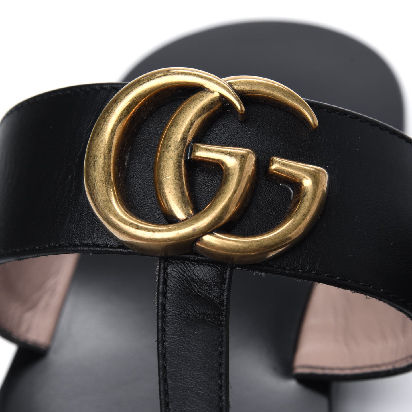 Calfskin GG Marmont Thong Sandals 37.5 Black