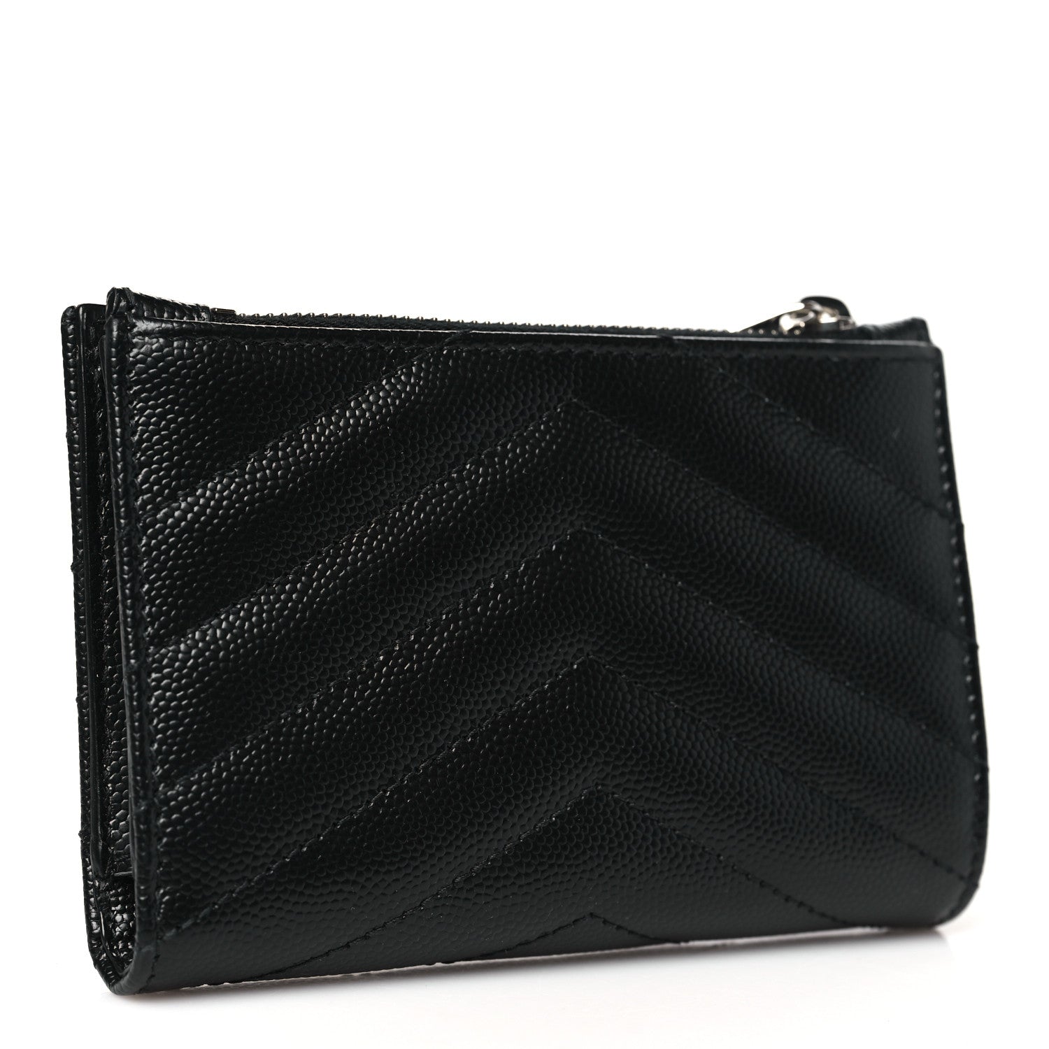 Saint Laurent Grain De Poudre Matelasse Chevron Monogram Zipped Two-Part Wallet Black 3 of 8