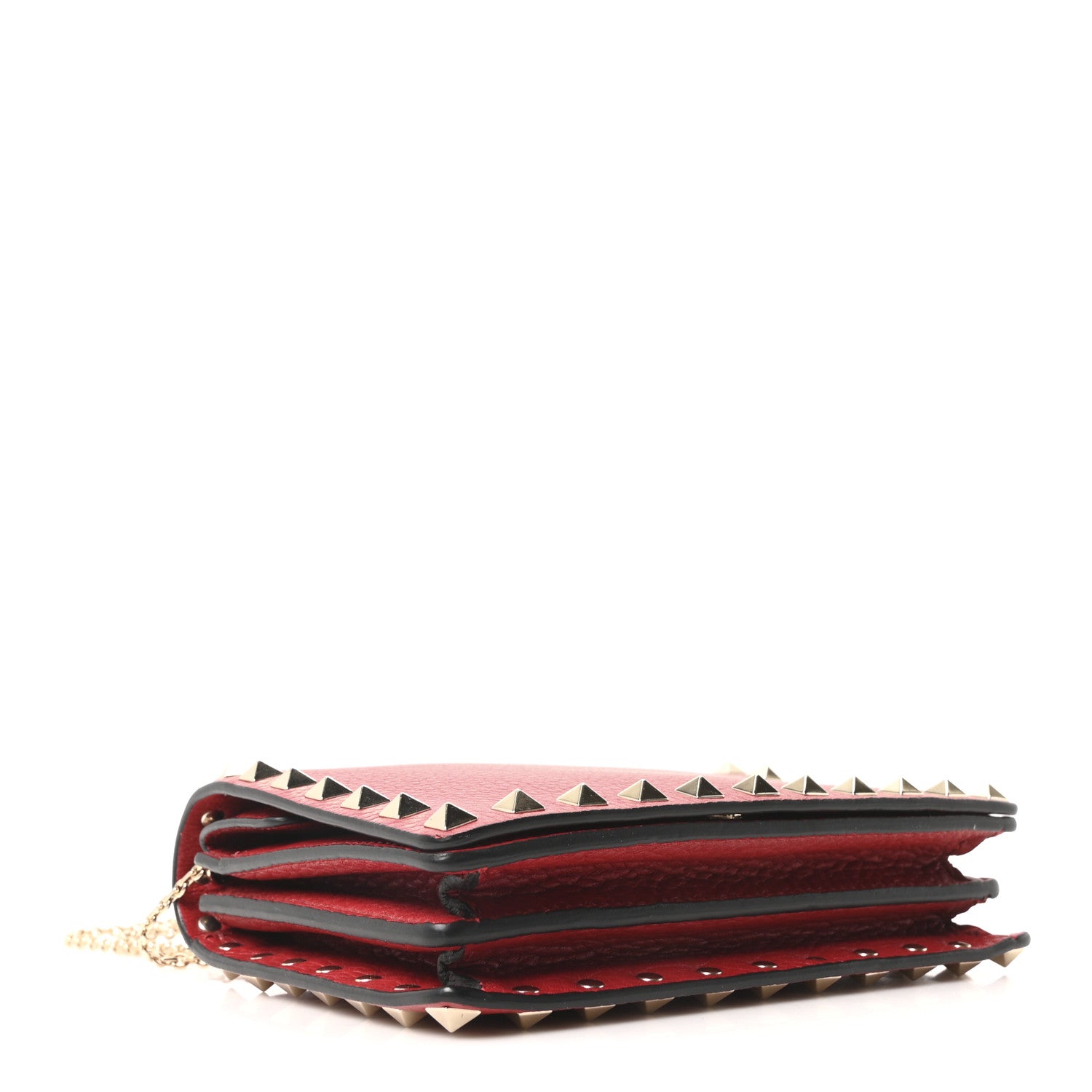 Valentino Garavani Pebbled Calfskin Rockstud Wallet on Chain Rouge Pur 4 of 10
