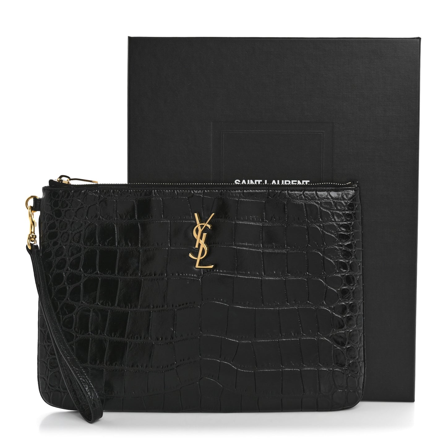 Calfskin Crocodile Embossed Tablet Pouch Black