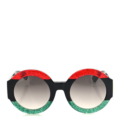 Gucci Acetate Glitter Round Frame GG0084S Sunglasses Red Green 2 of 6