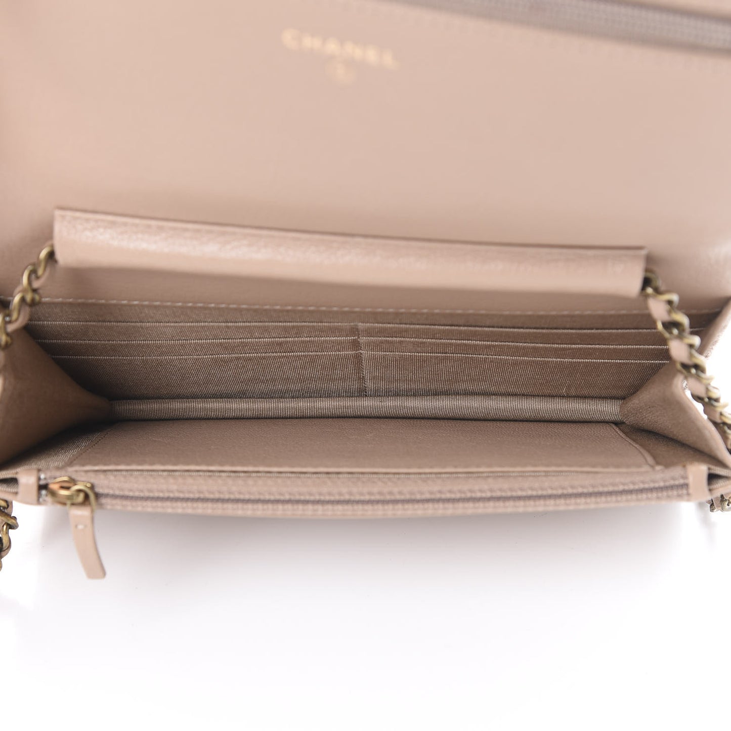 Goatskin Diagonal Quilted Wallet On Chain WOC Beige