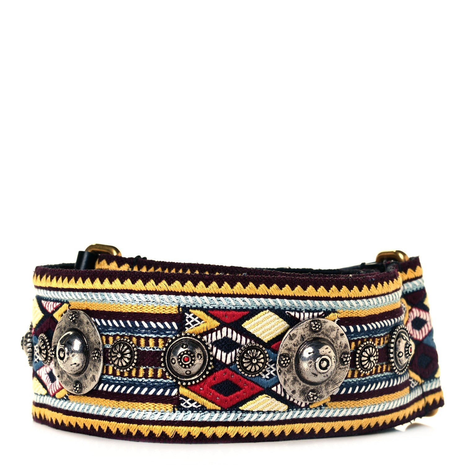Christian Dior Canvas Embroidered Studded Bohemian Shoulder Strap Yellow 2 of 5