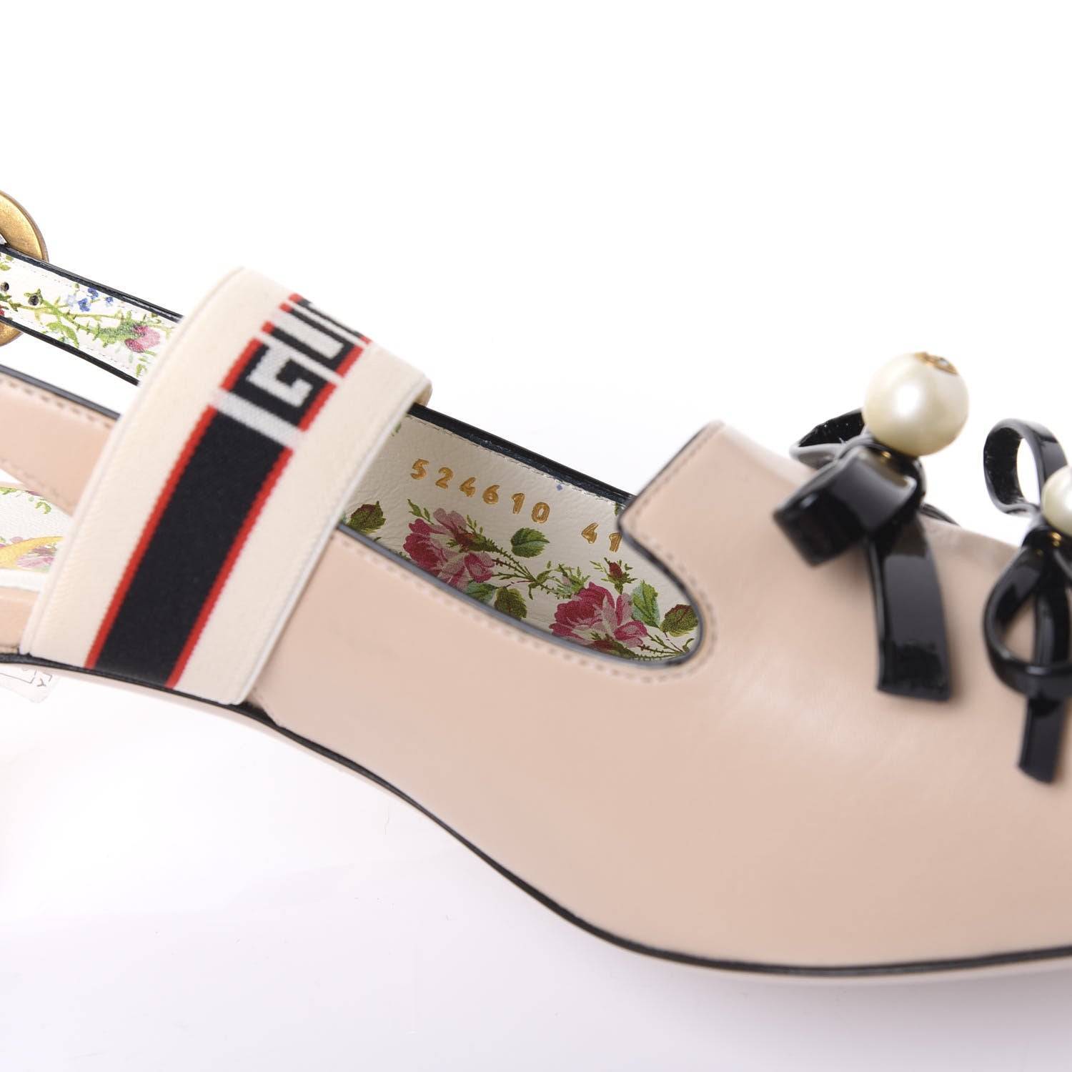 Gucci Malaga Kid Bow Ace Stripe Mid Heel Slingback Pumps 41 Beige 8 of 9