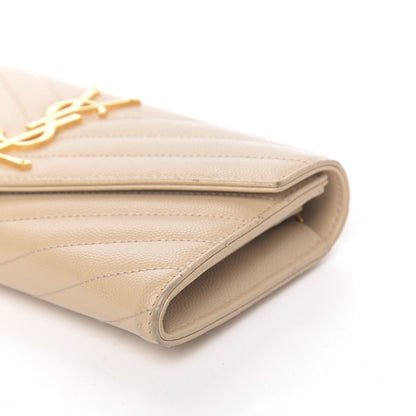 Saint Laurent Grain De Poudre Matelasse Chevron Monogram Flap Wallet Nude Powder 11 of 12