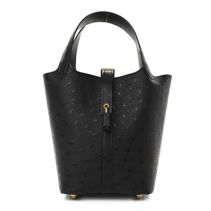 Hermes Ostrich Picotin Lock 18 Black 1 of 8