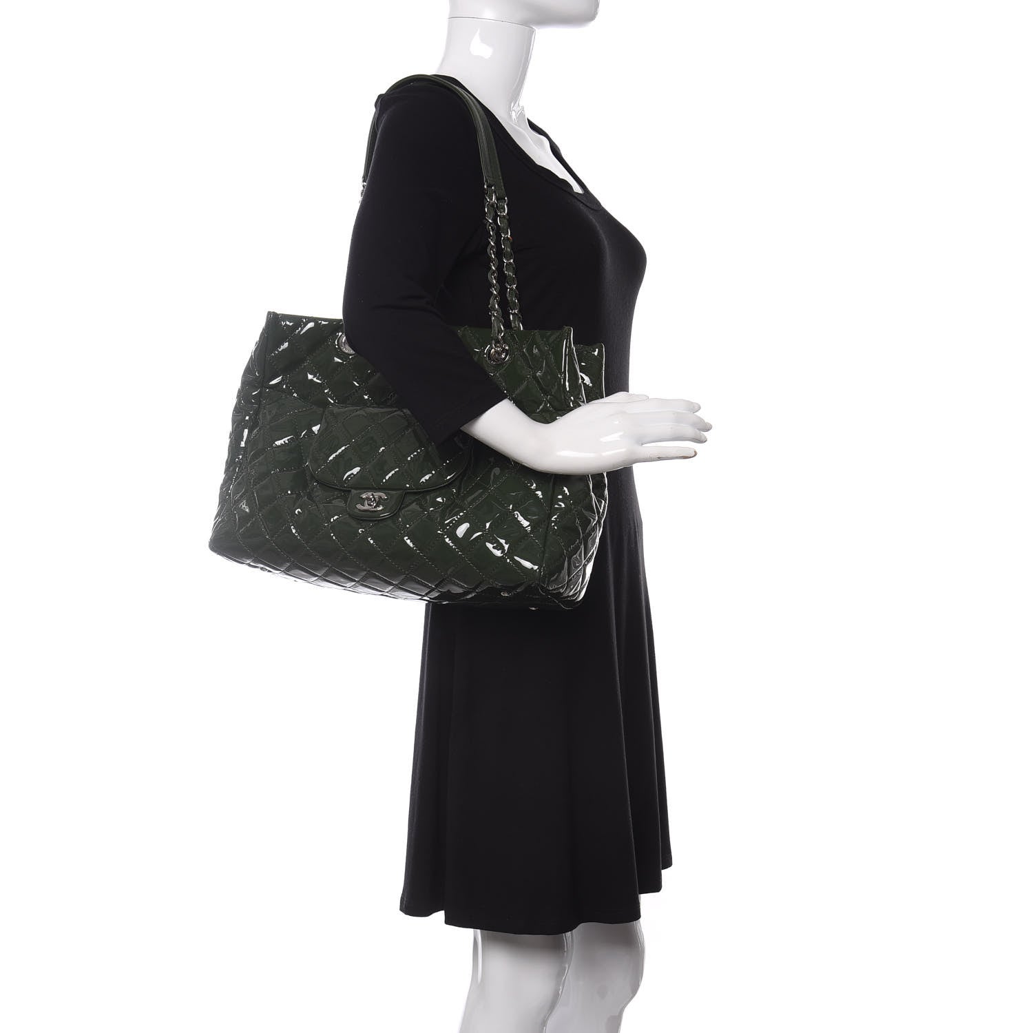 Chanel Patent Quilted Large Coco Shine Shopping Tote Dark Green 2 of 11