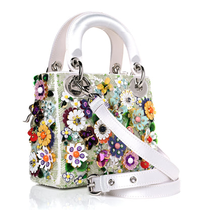 Christian Dior Satin Beaded Floral Embroidered Mini Lady Dior White Multicolor 3 of 10