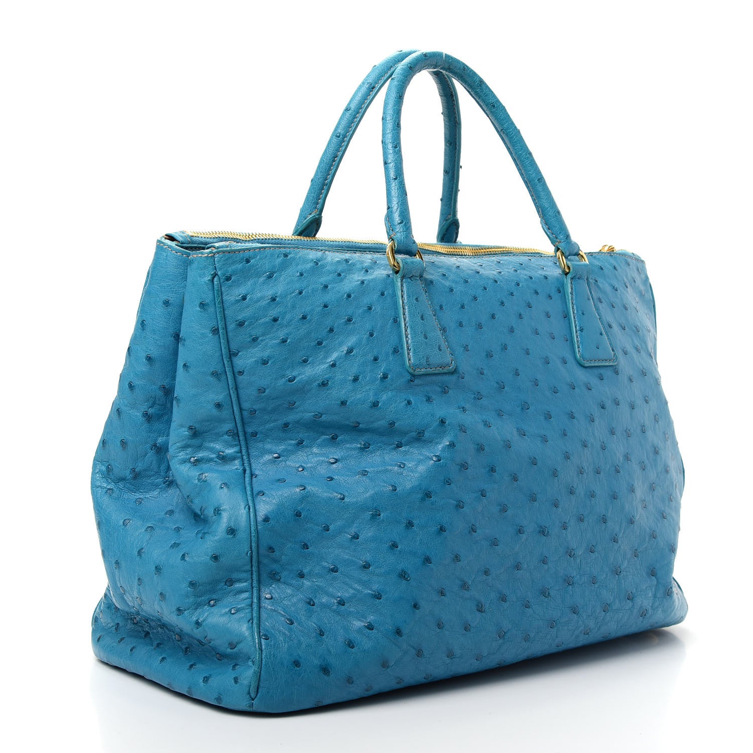 Prada Ostrich Medium Galleria Double Zip Tote Turchese 3 of 10