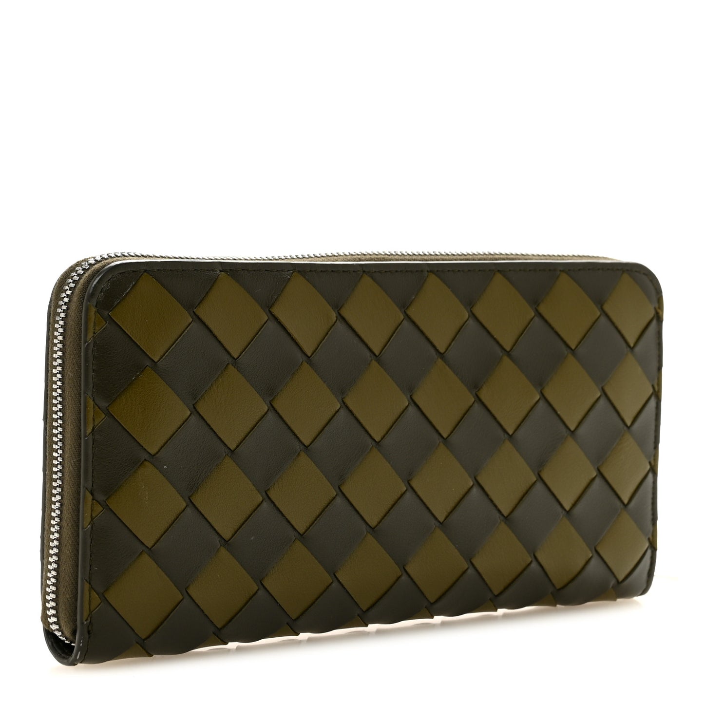 Nappa Intrecciato Zip Around Wallet Kaki Fondent Mustard