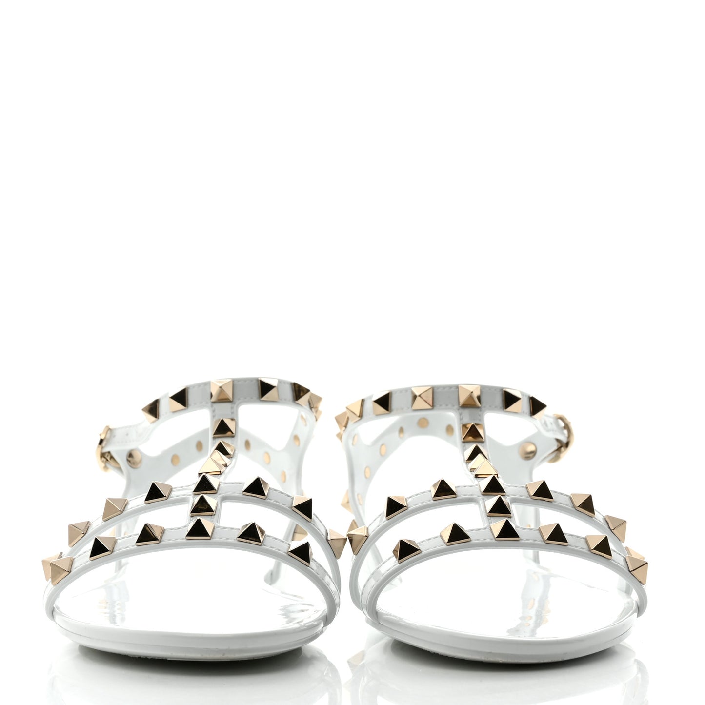 PVC Jelly Rockstud Caged Flat T-Strap Sandals 38 Optic White