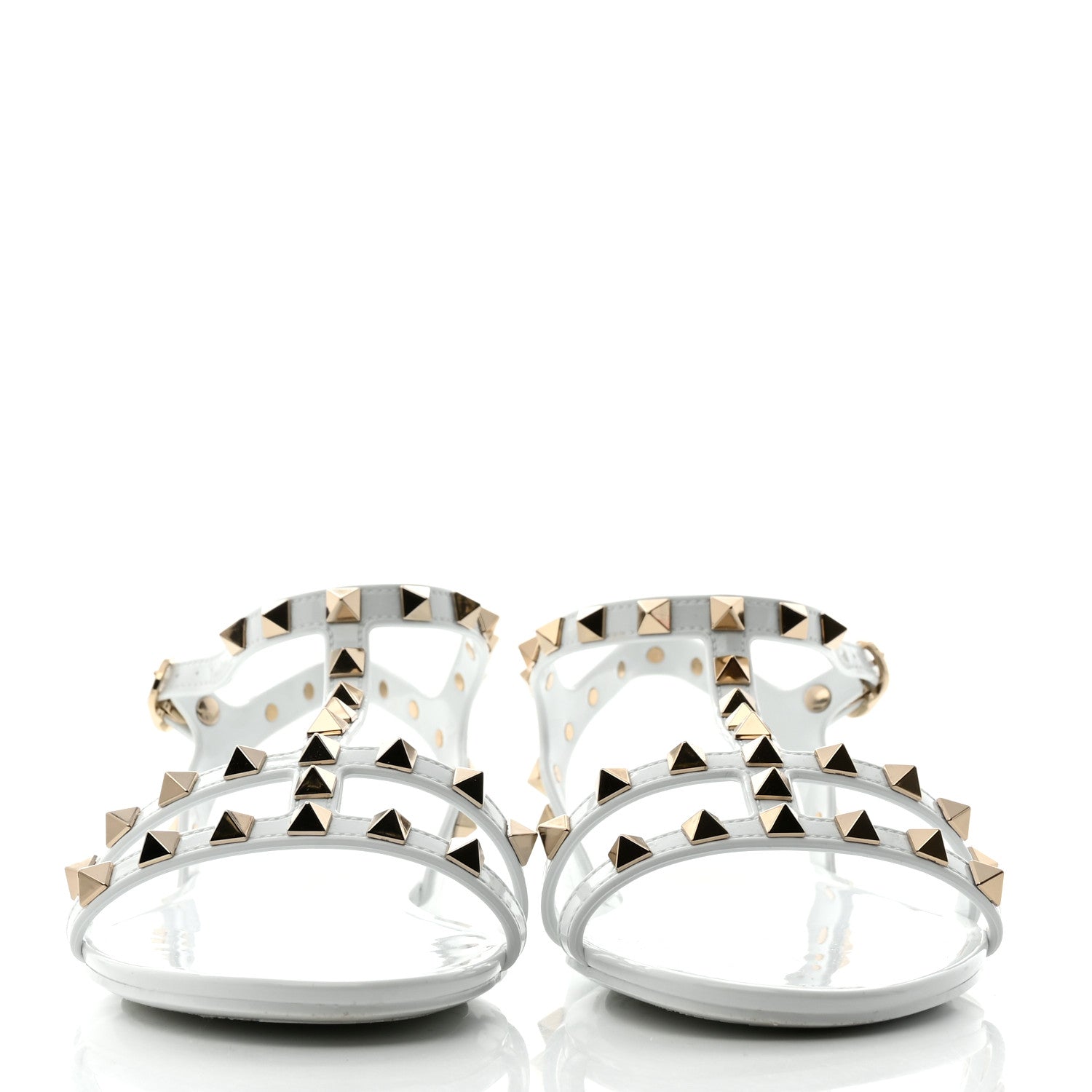Valentino Garavani PVC Jelly Rockstud Caged Flat T-Strap Sandals 38 Optic White 2 of 8