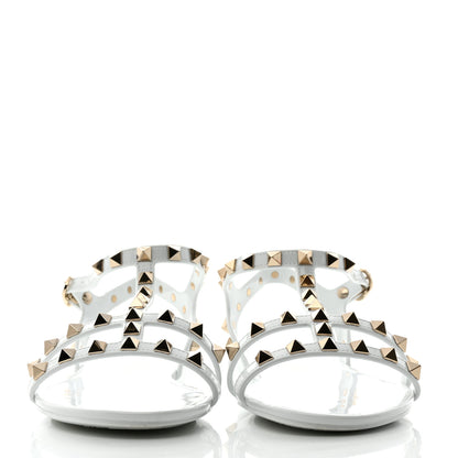 Valentino Garavani PVC Jelly Rockstud Caged Flat T-Strap Sandals 38 Optic White 2 of 8