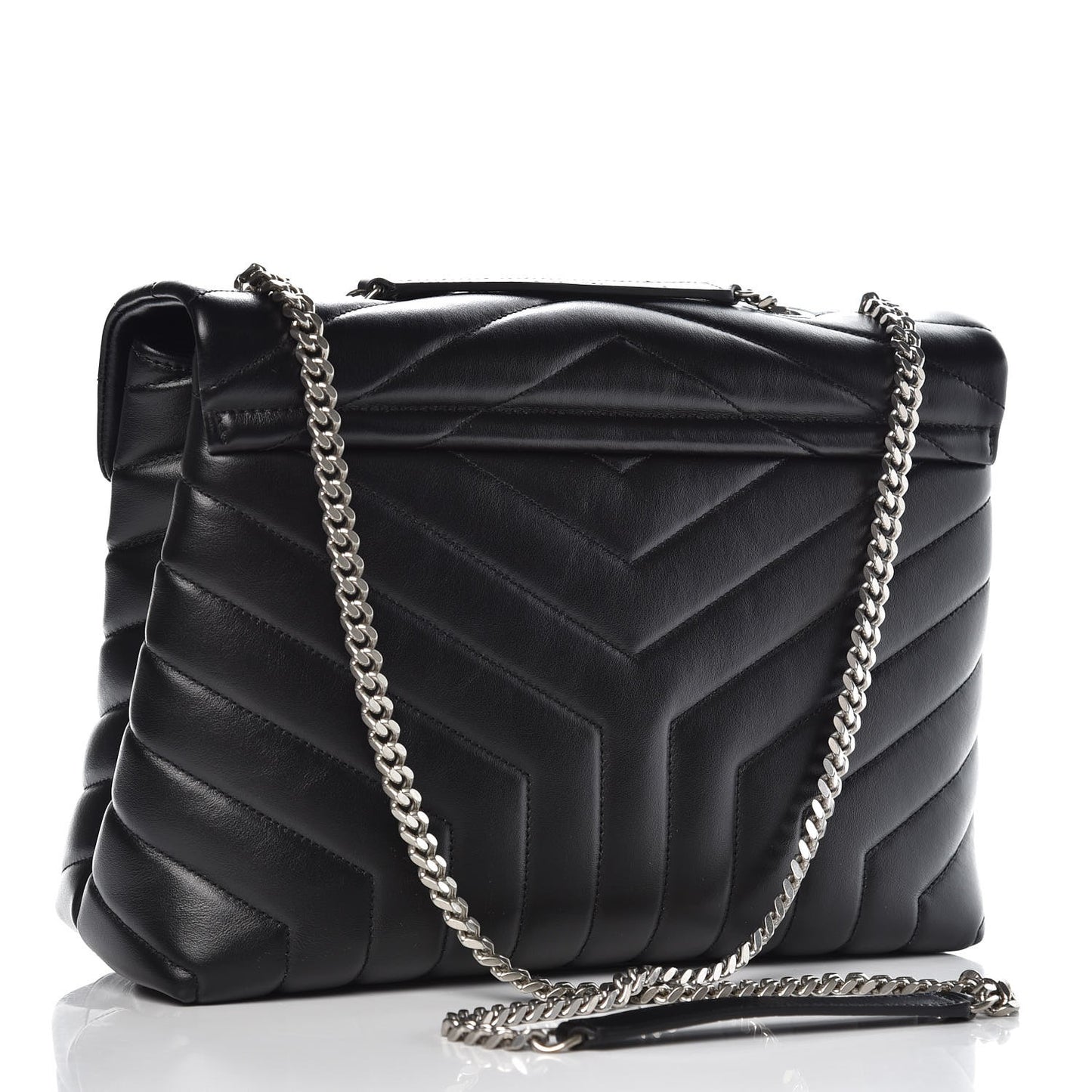 Calfskin Y Quilted Monogram Medium Loulou Chain Satchel Black