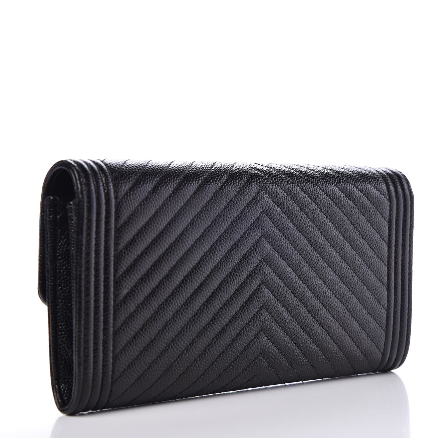 Chanel Caviar Chevron Quilted Boy Flap Wallet Black 3 of 9