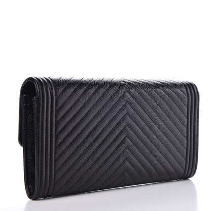 Chanel Caviar Chevron Quilted Boy Flap Wallet Black 3 of 9
