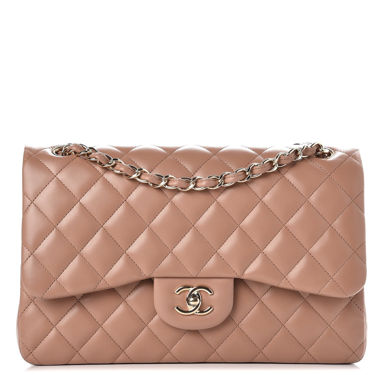 Lambskin Quilted Jumbo Double Flap Dark Beige