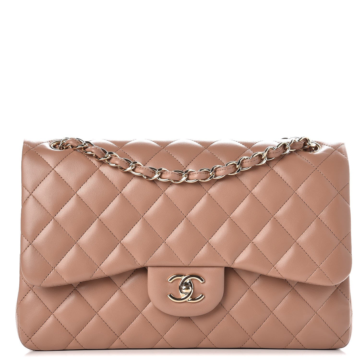 Chanel Lambskin Quilted Jumbo Double Flap Dark Beige 1 of 10