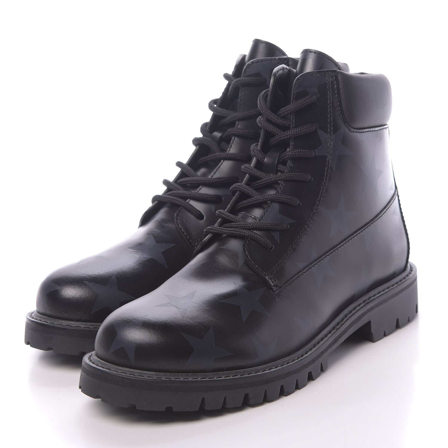Valentino Garavani Calfskin Hologram Star Print Combat Boots 37.5 Black Marine 3 of 8