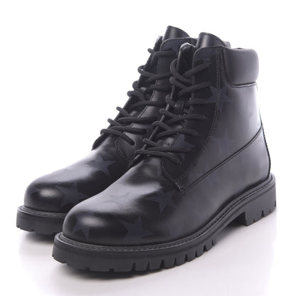 Valentino Garavani Calfskin Hologram Star Print Combat Boots 37.5 Black Marine 3 of 8