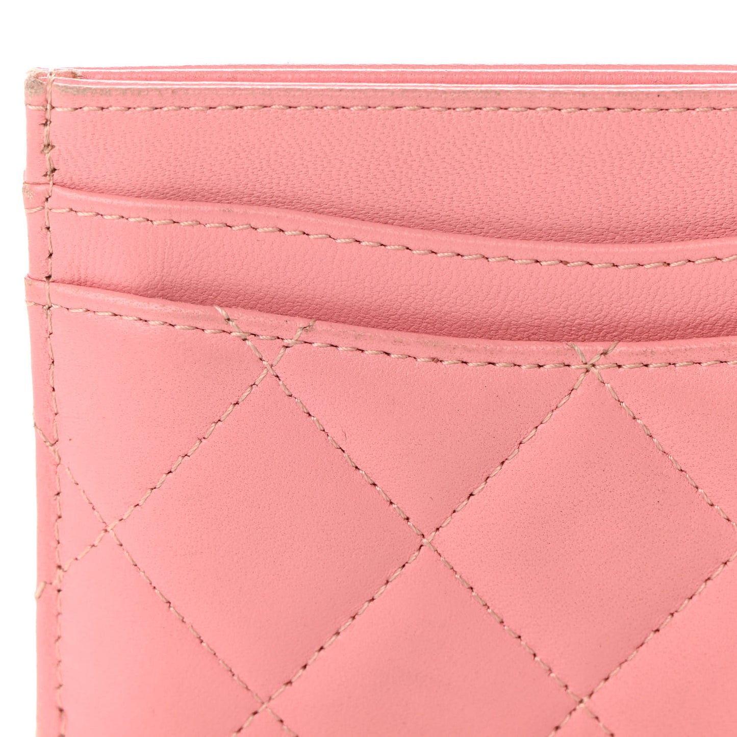 Lambskin Quilted Card Holder Pink