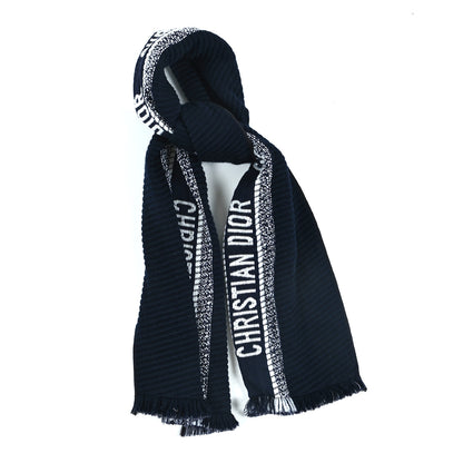Christian Dior Wool Silk Oblique University Reversible Scarf Navy Blue 1 of 4