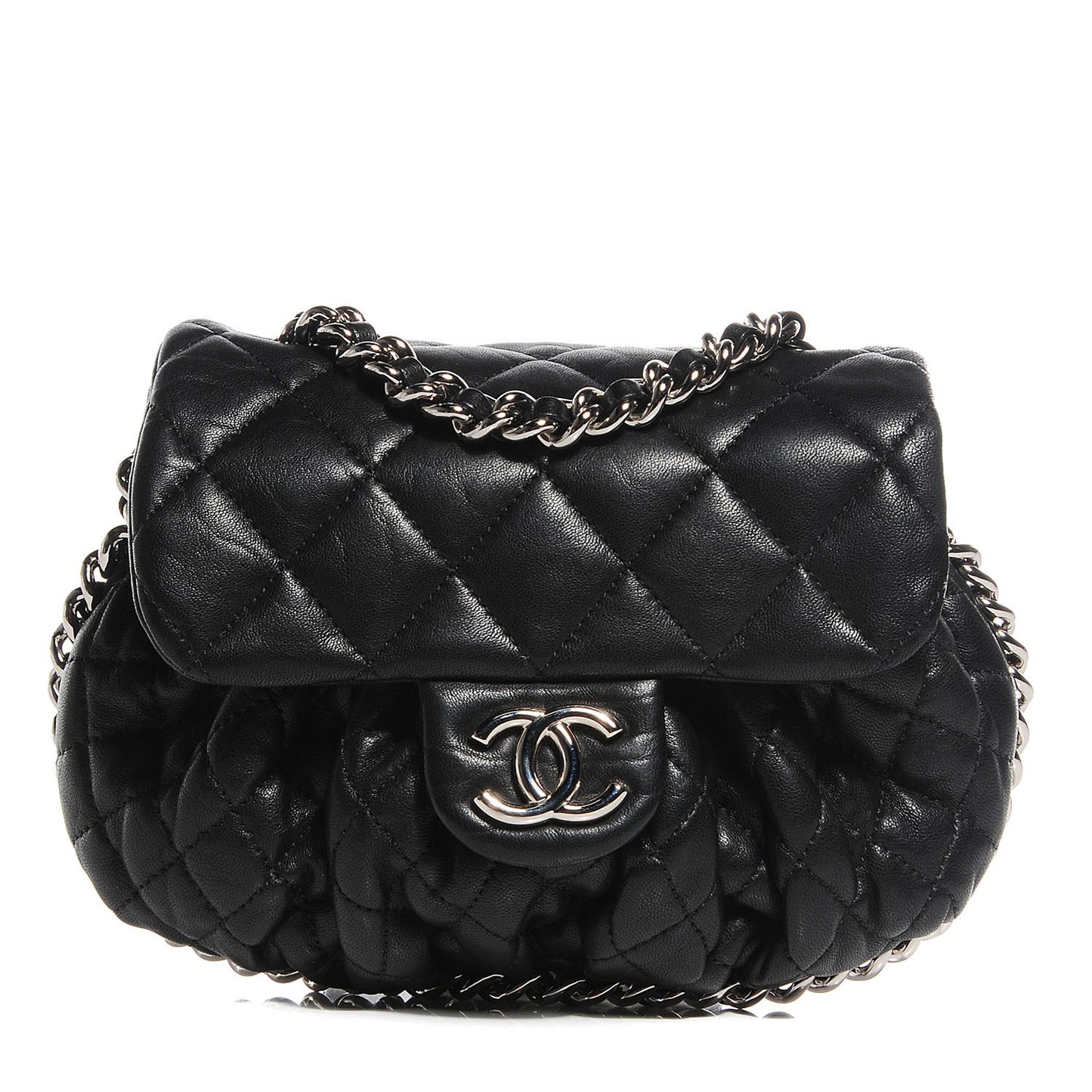 Washed Lambskin Chain Around Mini Flap Black