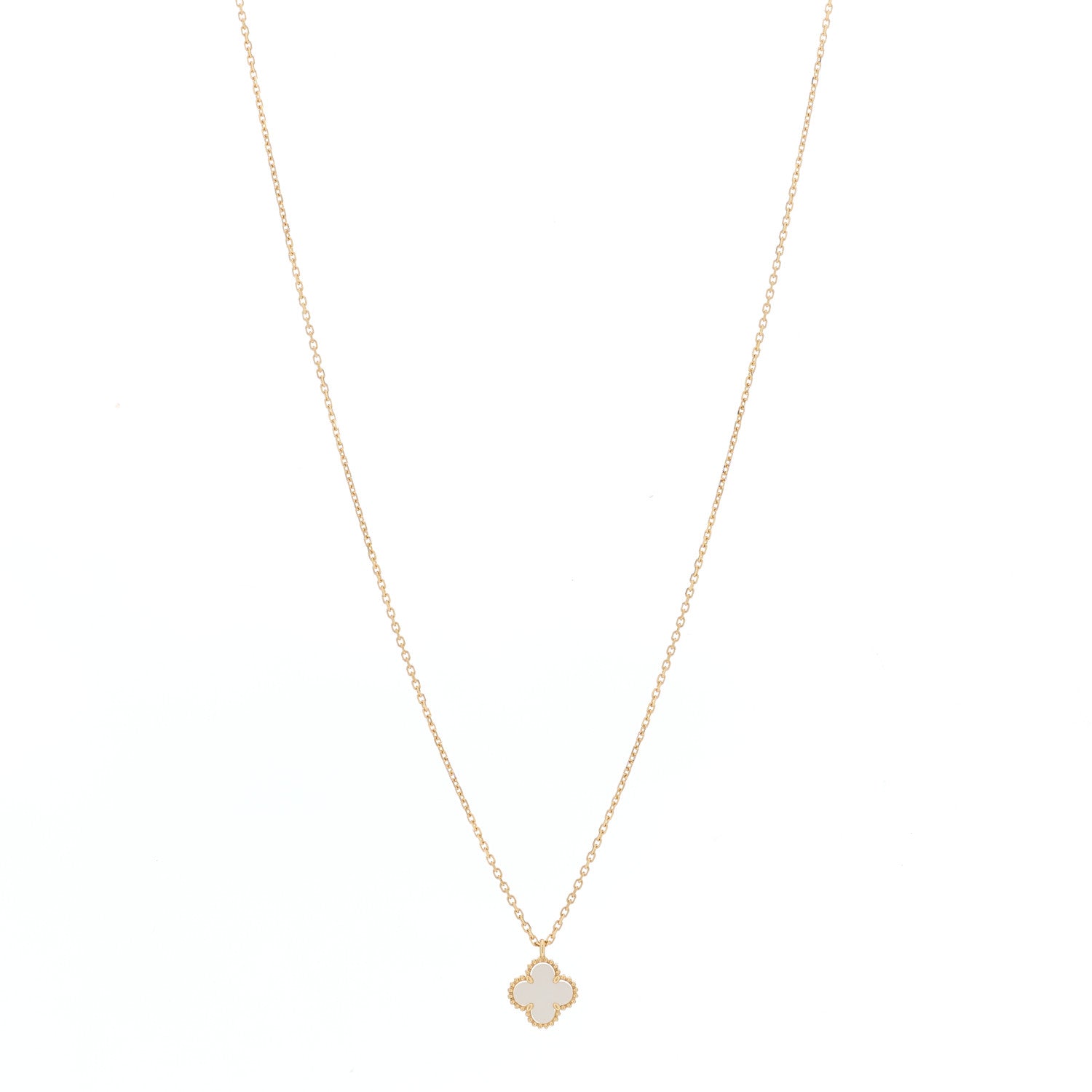 Van Cleef & Arpels 18K Yellow Gold Mother of Pearl Sweet Alhambra Pendant Necklace 1 of 5