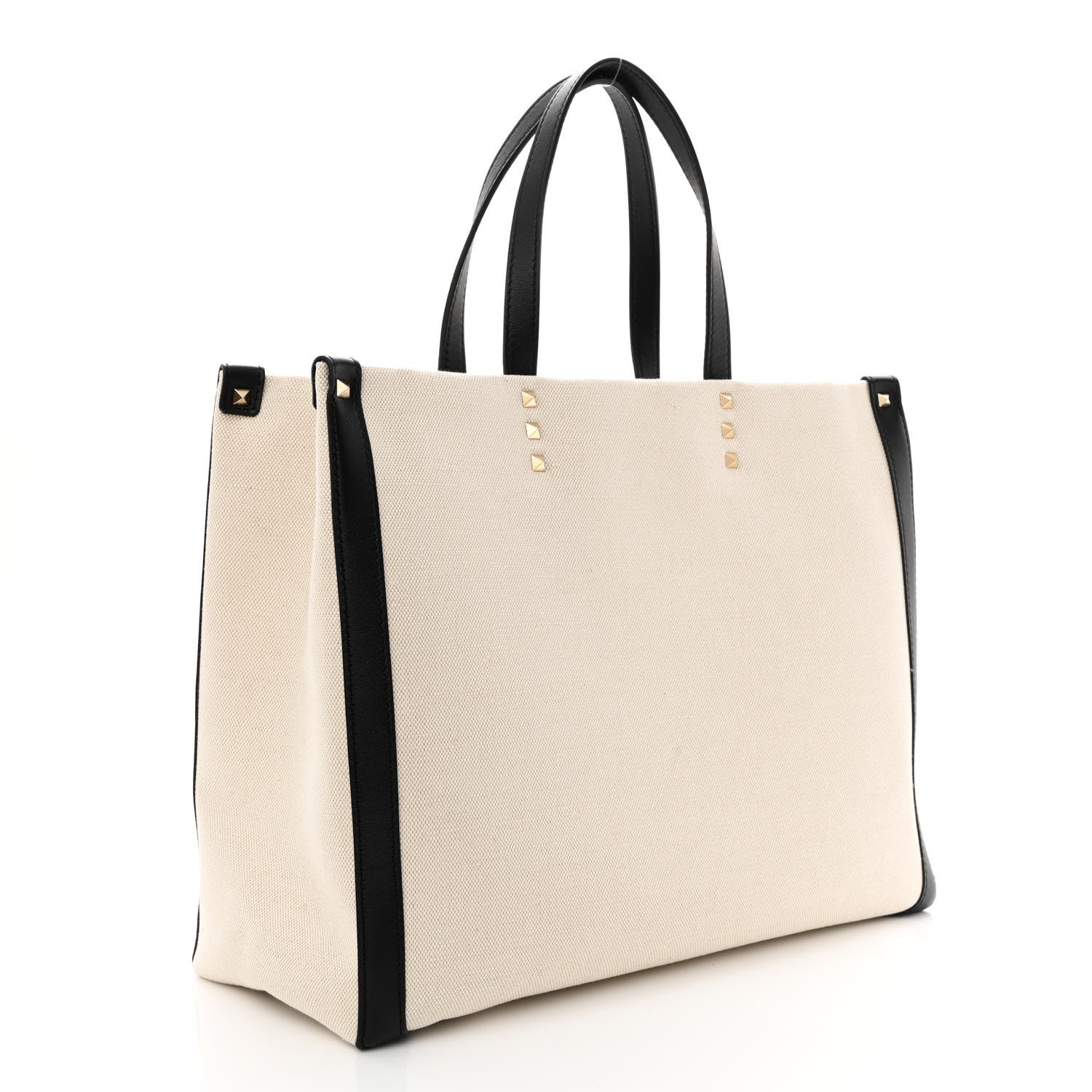 Valentino Garavani Canvas Calfskin VLTN Print Small Rockstud Tote Naturale Black 3 of 11