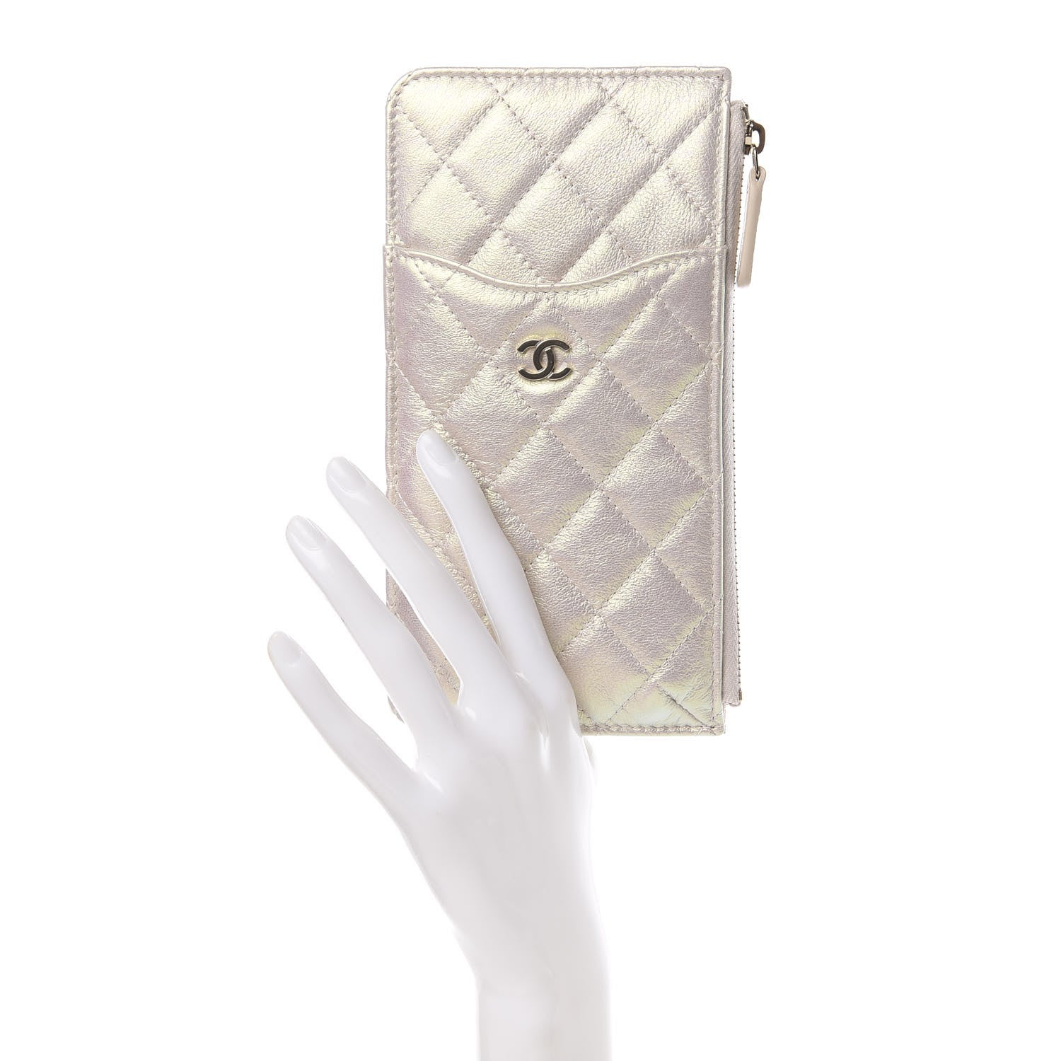 Chanel Iridescent Lambskin Quilted Classic Flat Wallet Pouch Ivory 2 of 8