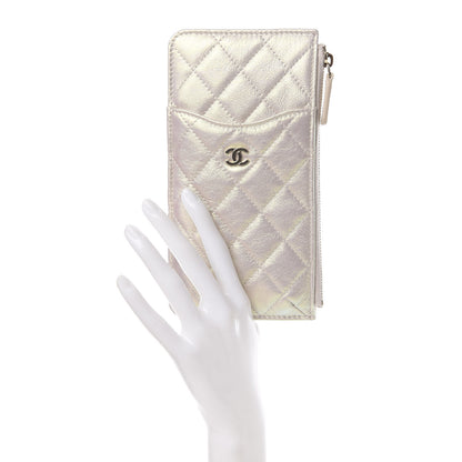 Chanel Iridescent Lambskin Quilted Classic Flat Wallet Pouch Ivory 2 of 8