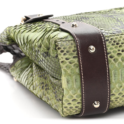 Gucci Snakeskin Medium Pelham Tote Green Brown 10 of 12