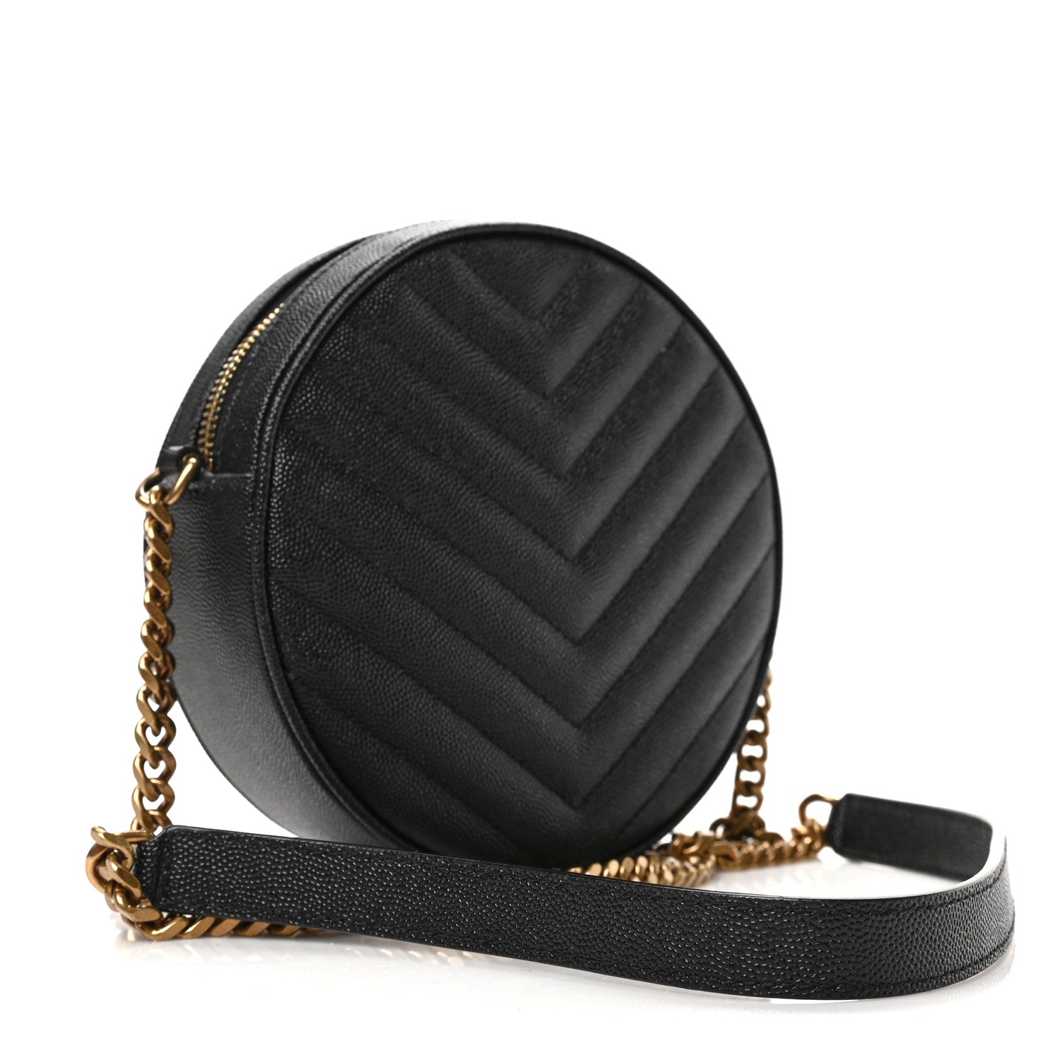 Saint Laurent Grain De Poudre Matelasse Chevron Quilted Round Vinyle Camera Bag Black 3 of 8