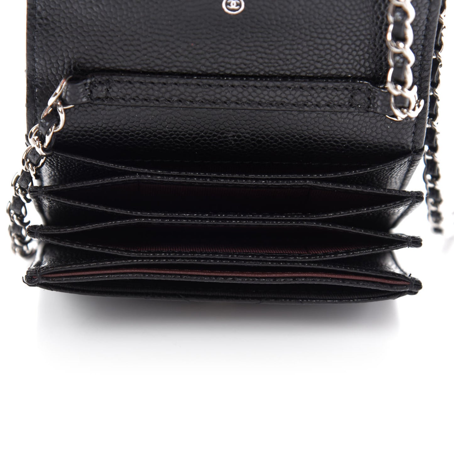 Caviar Quilted Flap Card Holder On Chain Black