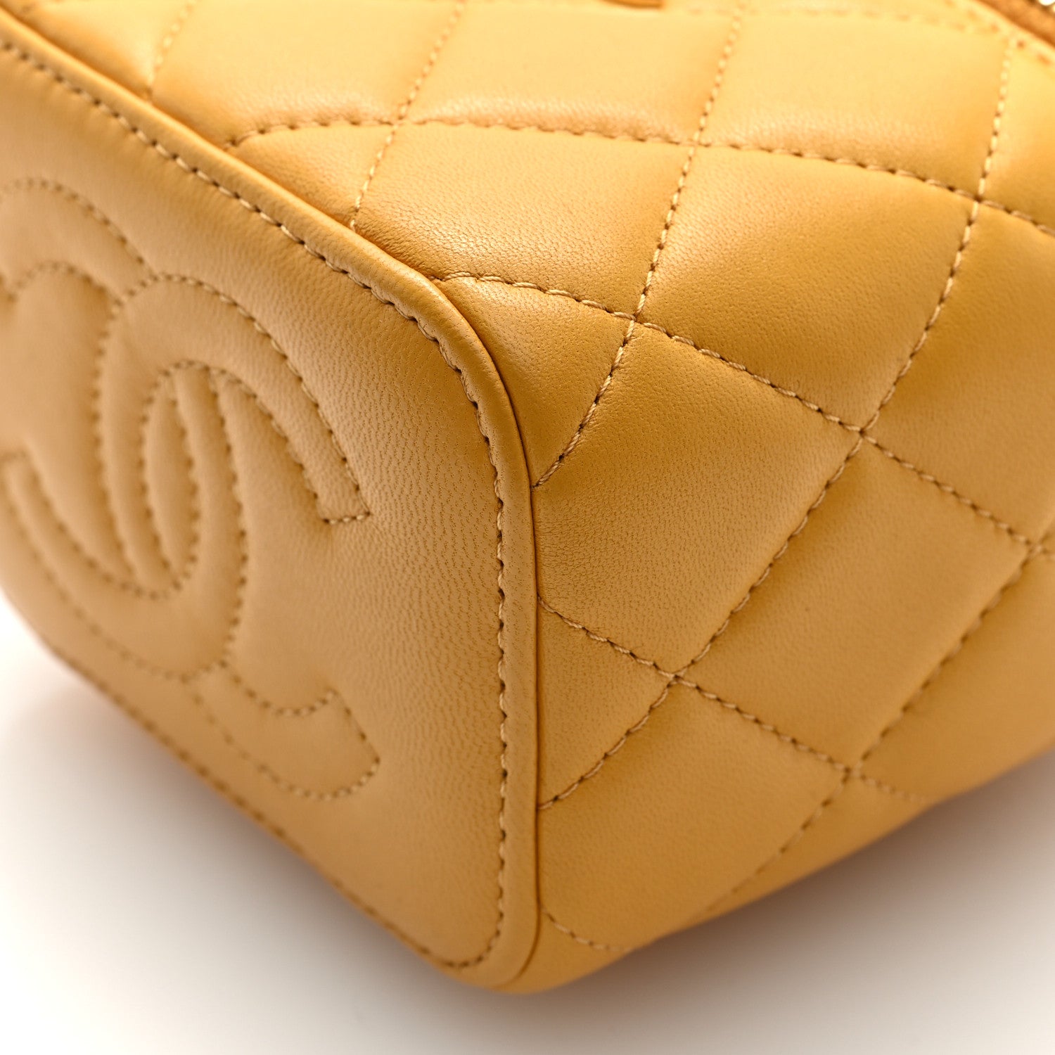 Chanel Lambskin Quilted Top Handle Mini Vanity Case With Chain Yellow 10 of 11