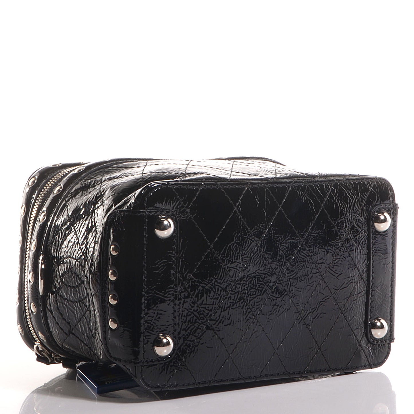 Distressed Patent Leather Studded Train Case Black