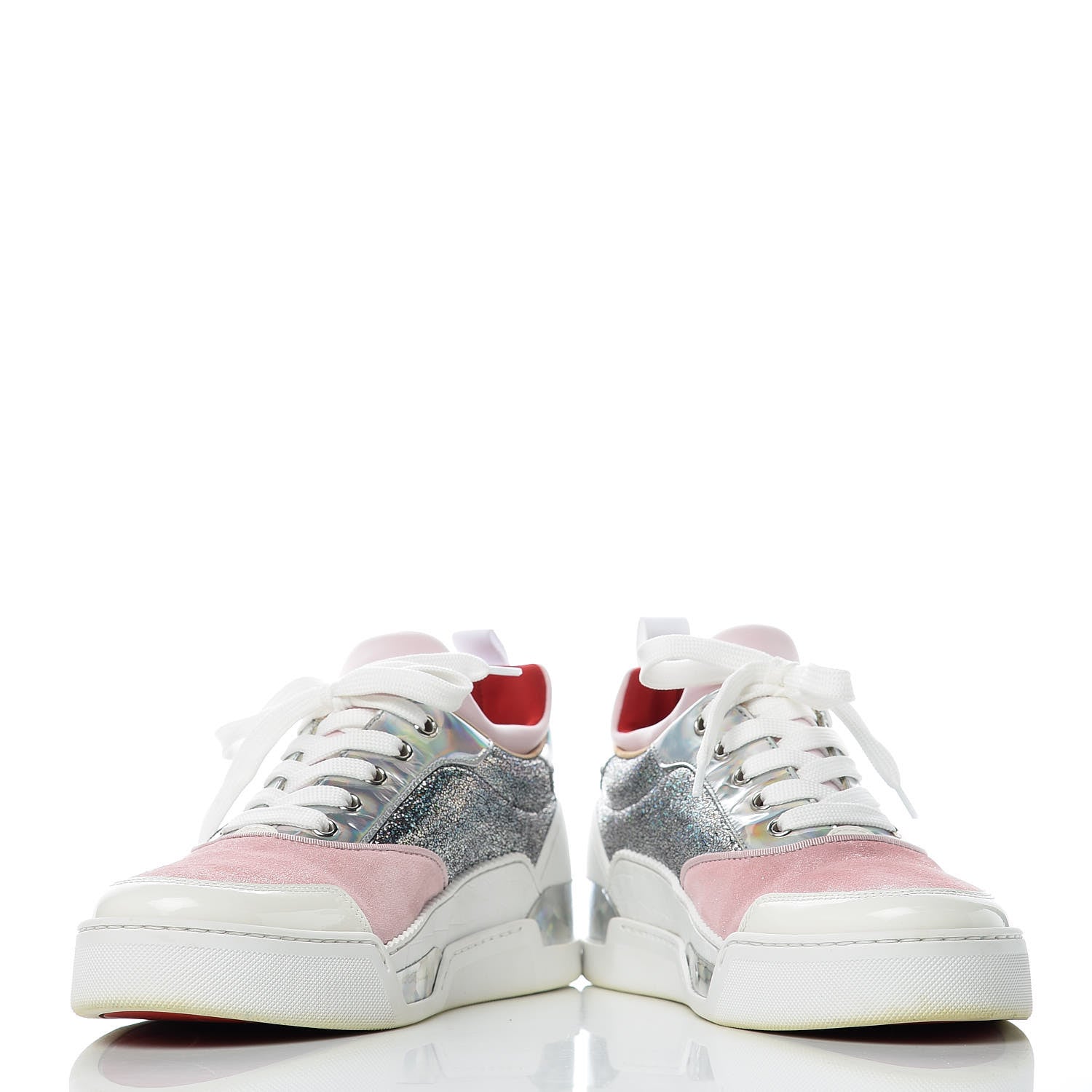 Christian Louboutin Metallic Calfskin Womens Aurelien Flat Sneakers 39.5 Silver Pink 5 of 11