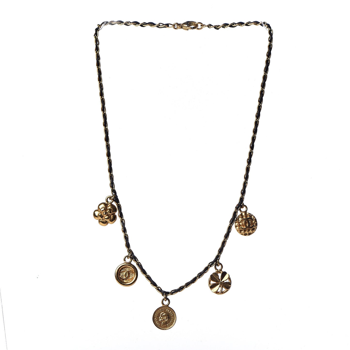 Lambskin Medallion CC Charm Choker Necklace Gold