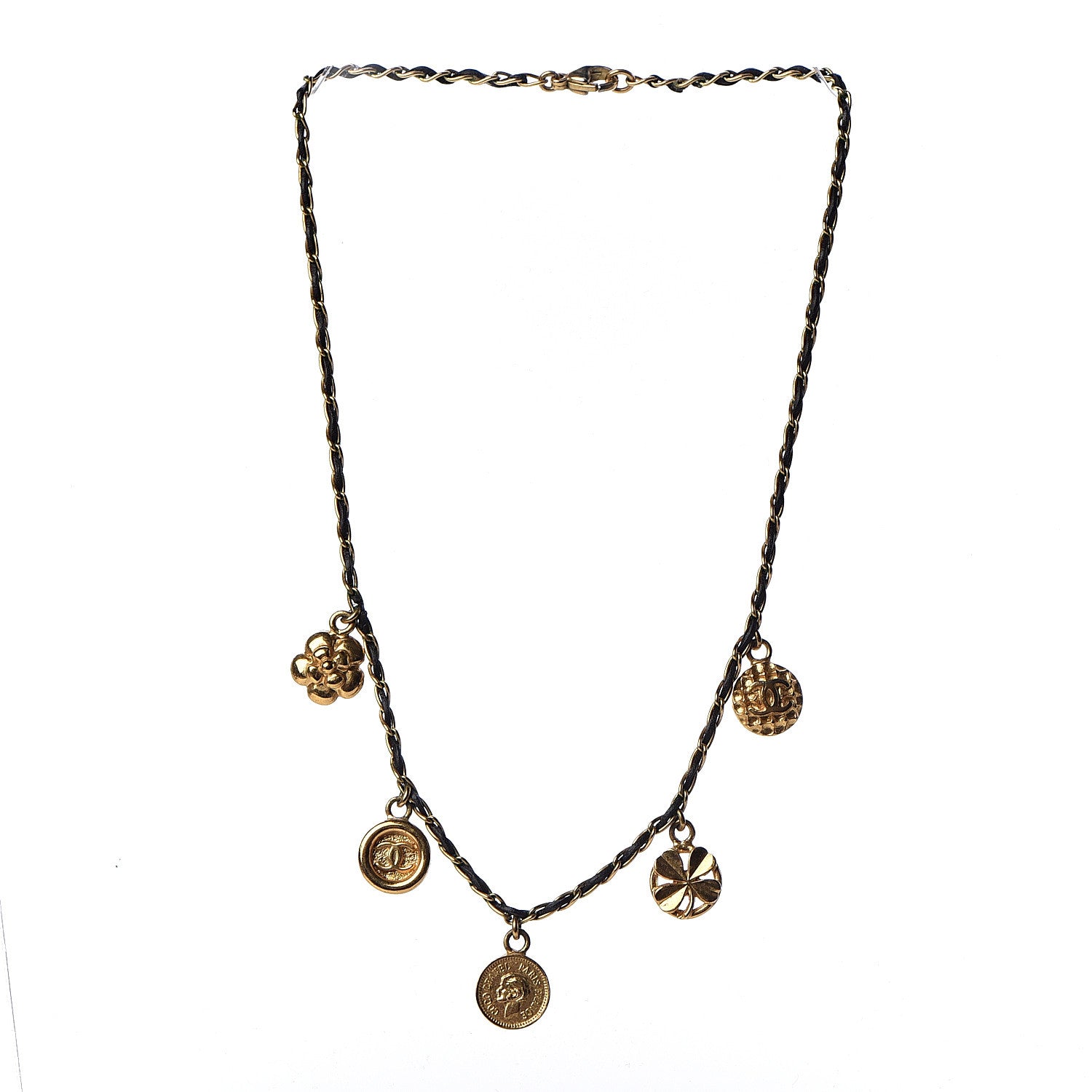 Chanel Lambskin Medallion CC Charm Choker Necklace Gold 3 of 7