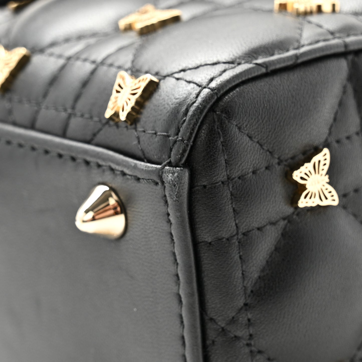 Lambskin Cannage Butterfly Studs Small Lady Dior Black