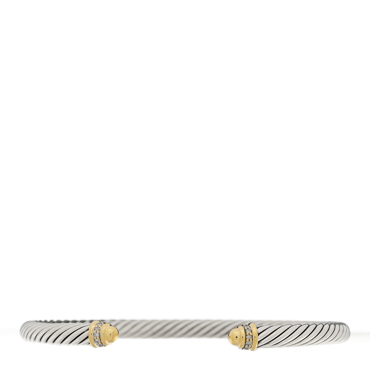 David Yurman Sterling Silver 18K Yellow Gold Pave Diamond 5mm Cable Classics Bracelet 1 of 4