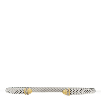 David Yurman Sterling Silver 18K Yellow Gold Pave Diamond 5mm Cable Classics Bracelet 1 of 4