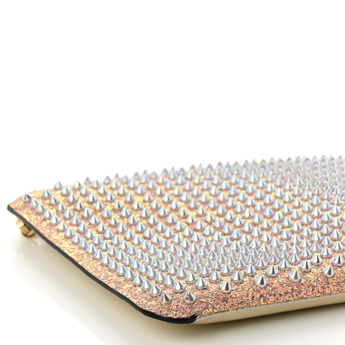 Metallic Calfskin Glitter Quadro Spikes Loubiclutch Rosegold