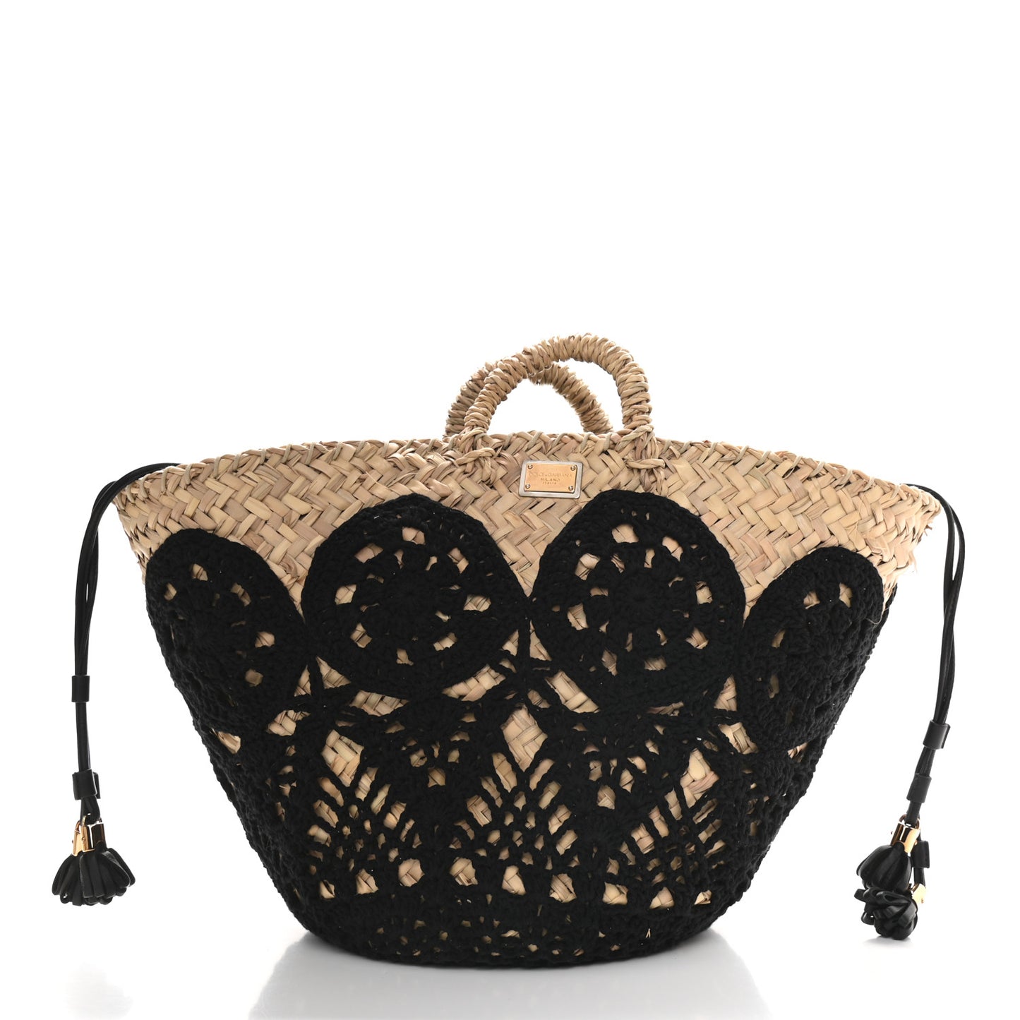 Woven Raffia Crochet Tote Black Multicolor