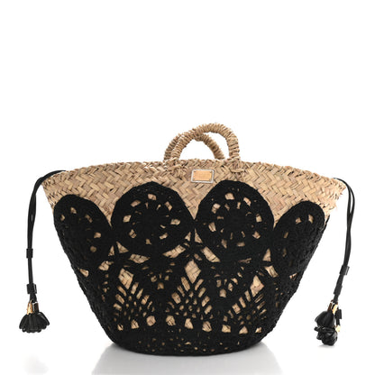 Dolce & Gabbana Woven Raffia Crochet Tote Black Multicolor 3 of 10